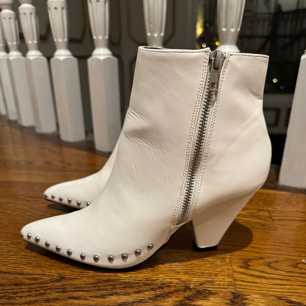 White Ankle Boots with Silver Studs